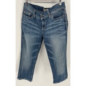 BKE Payton Womens Denim  Mid-Rise Stretch Capri Blue Jean